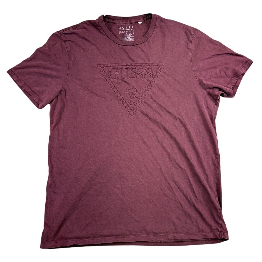 Guess Los Angeles Mens Burgundy Tonal Embroidered Triangle Logo T-Shirt Large